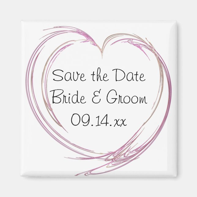 Aimant Mariage de coeur rose Abstrait Enregistrer la date (Devant)