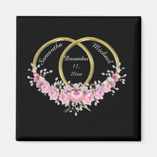 Aimant Mariage de conservation des fleurs roses noires