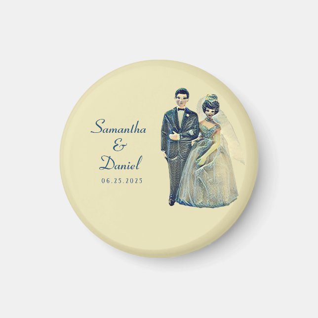 Aimant Mariage de la mariée vintage Enregistrer la date (Devant)