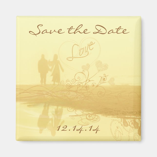 Aimant Mariage de la plage de Coeur Jaune (Devant)