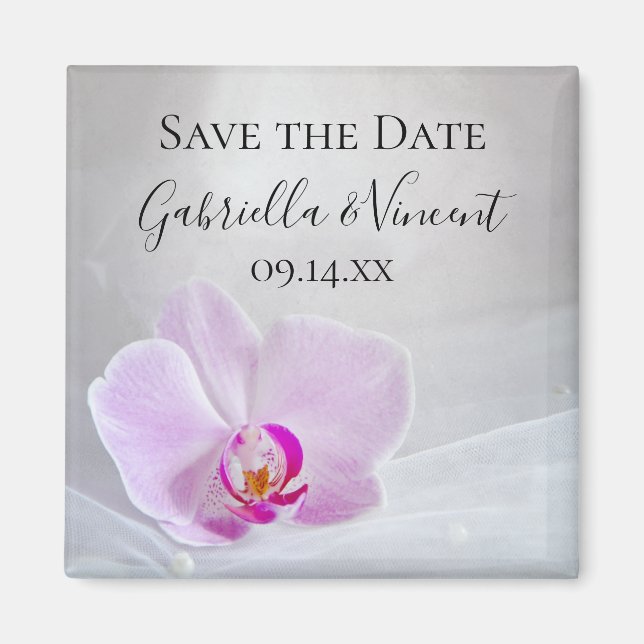 Aimant Mariage de l'orchidée rose et du Voile nuptiale Sa (Devant)