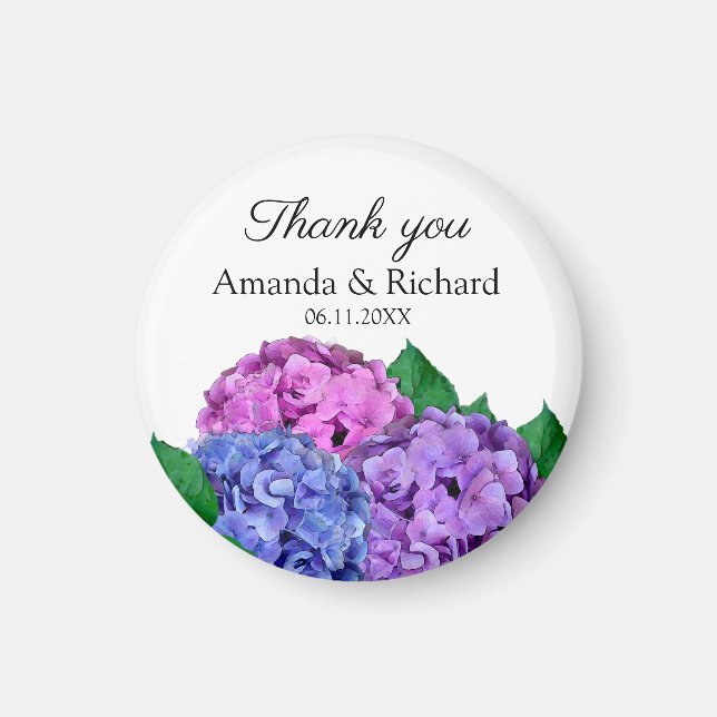 Aimant Mariage de Merci bleu et rose Hydrangea (Devant)