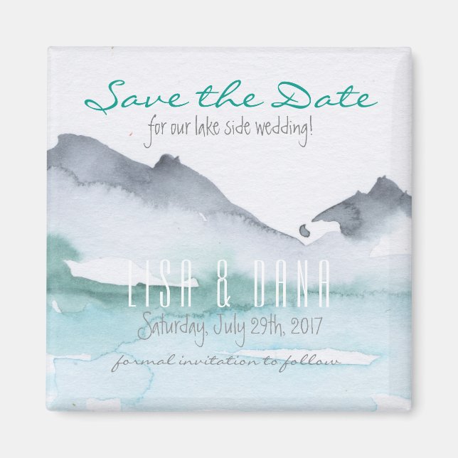 Aimant Mariage de Mountain Lake Enregistrer la date Magne (Devant)
