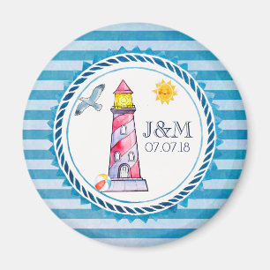 Aimant Mariage de phare à aquarelle rouge