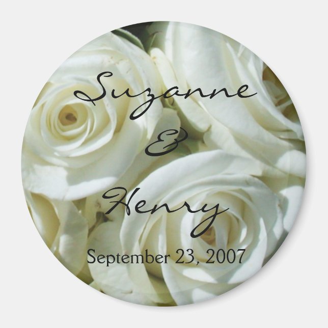 Aimant Mariage de roses blanches personnalisées (Devant)