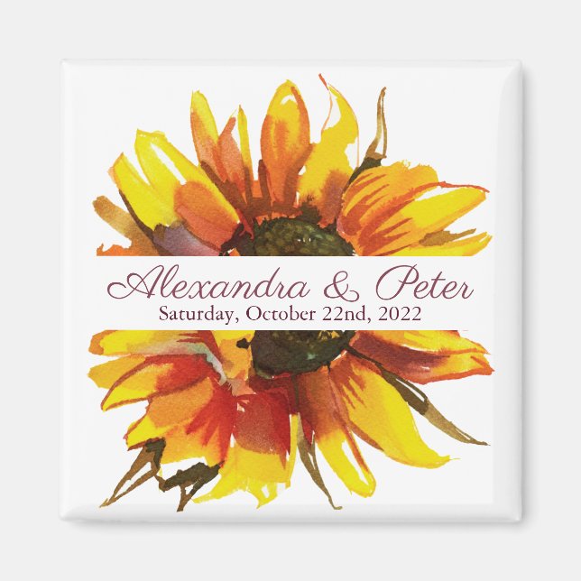 Aimant Mariage de tournesol Enregistrer l'aimant de date (Devant)