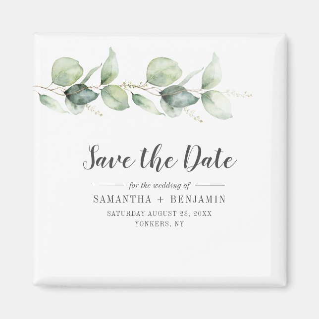 Aimant Mariage d'Eucalyptus botanique Enregistrer la date (Devant)