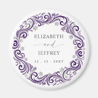 Aimant Mariage d'hiver aux flocons de neige violet argent