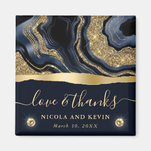 Aimant Mariage élégant agate bleu feuille et paillettes o