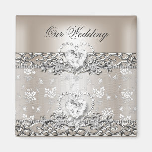 Aimant Mariage élégant Crème d'argent Diamond Heart Invit