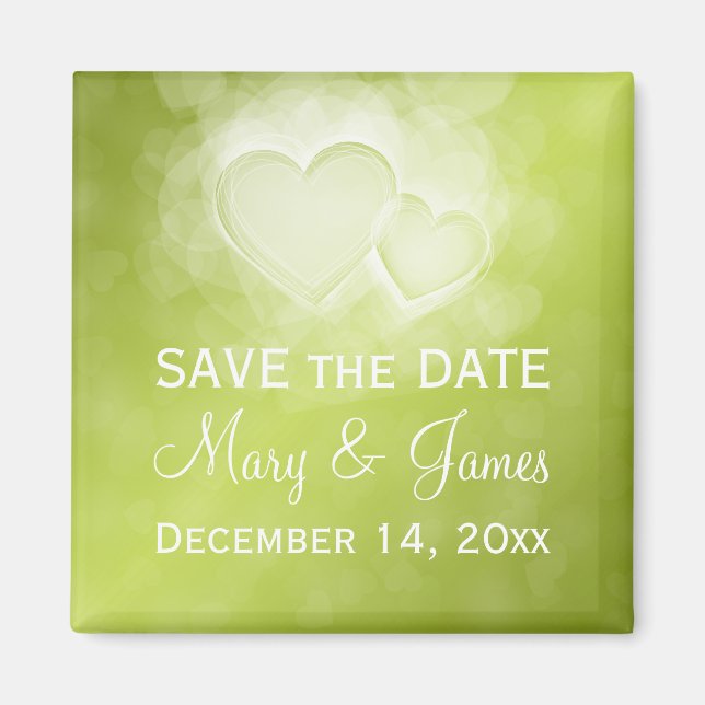 Aimant Mariage Élégant Sauvez La Date Moderne Coeurs Vert (Devant)