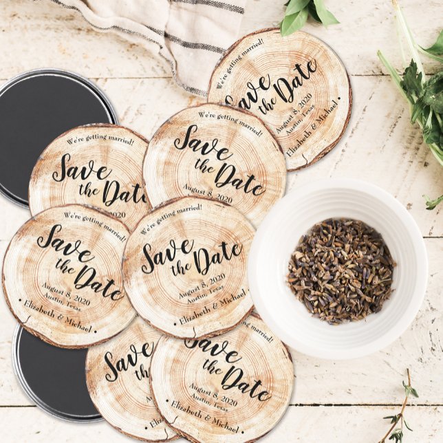 Aimant Mariage en bois rustique Enregistrer la date Perso (Créateur téléchargé)