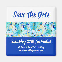 Mariage Enregistrer la date Bleu Floral Print Scri