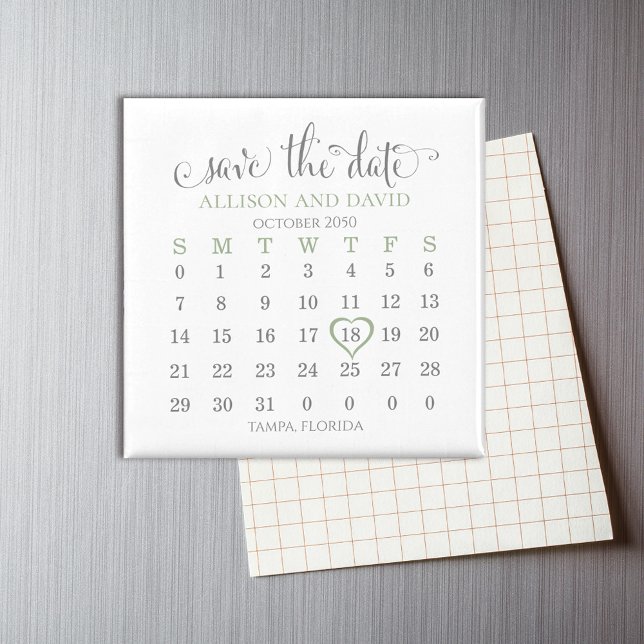 Aimant Mariage Enregistrer la date Sage 5 lignes Calendri (Créateur téléchargé)