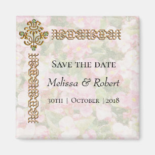 Aimant Mariage fleuri à bijoux d'or Sauvez la date