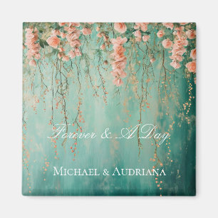 Aimant Mariage Fleurs de Pêche Teinte de Bleu Cyan Romant