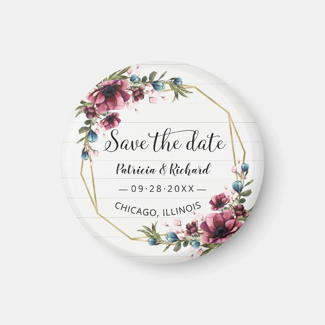 Aimant Mariage Floral Rustique Chic Bourgogne Sauvez La D (Devant)