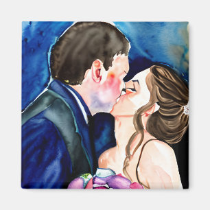 Aimant Mariage Kiss Watercolor Art