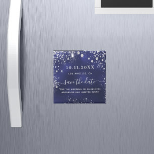 Aimant Mariage marine bleu argent enregistrer la date aim