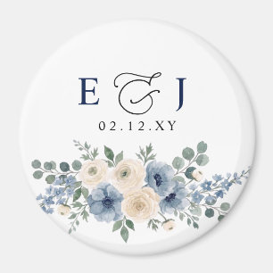 Aimant Mariage Moderne Floral Marié en Bleu Poussiéreux e