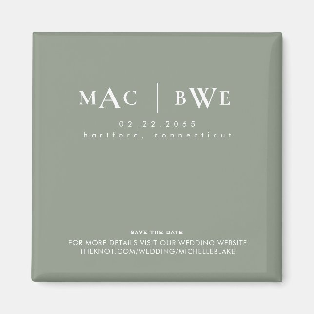 Aimant Mariage Monogramme simple Enregistrer Date Sage Ma (Devant)