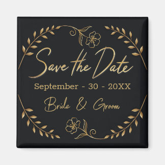 Aimant Mariage noir et or Enregistrer la date
