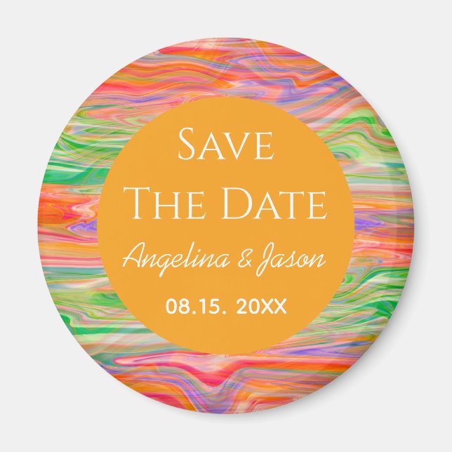 Aimant Mariage Orange Moderne Enregistrer La Date (Devant)