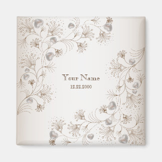 Aimant Mariage Partie Brun Floral Coeur Beige Élégant