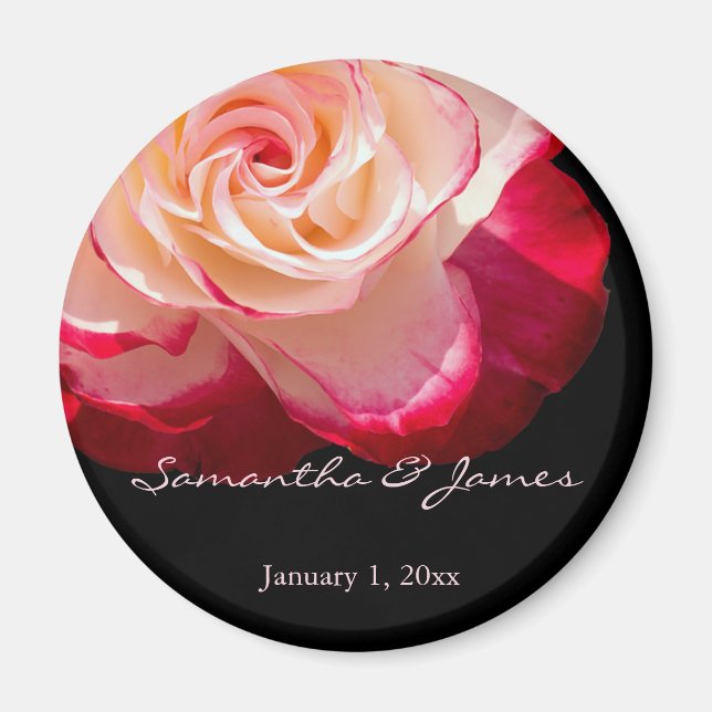 Aimant Mariage personnel Red Frosted White Rose (Devant)