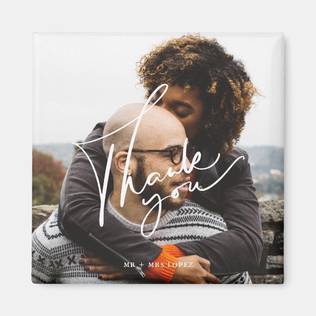 Aimant Mariage photo de script moderne Merci (Devant)