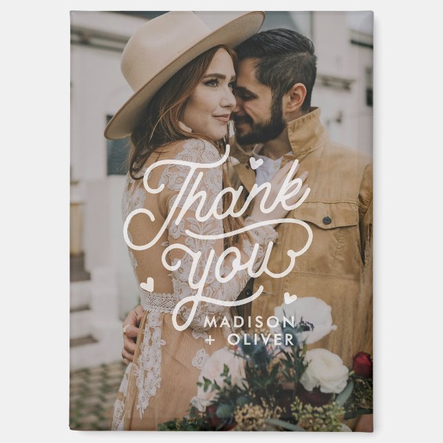 Aimant Mariage photo moderne Bold Typographie Merci (Recto)