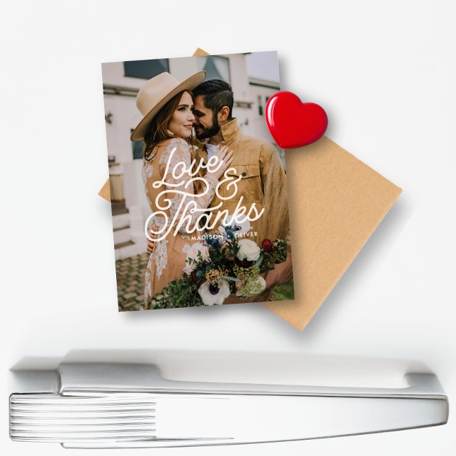 Aimant Mariage photo moderne Retro Love and Thanks (Créateur téléchargé)
