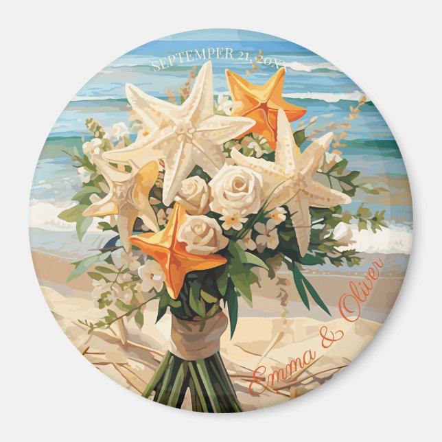 Aimant Mariage plage Starfish Bouquet Magnétique Bouton (Devant)