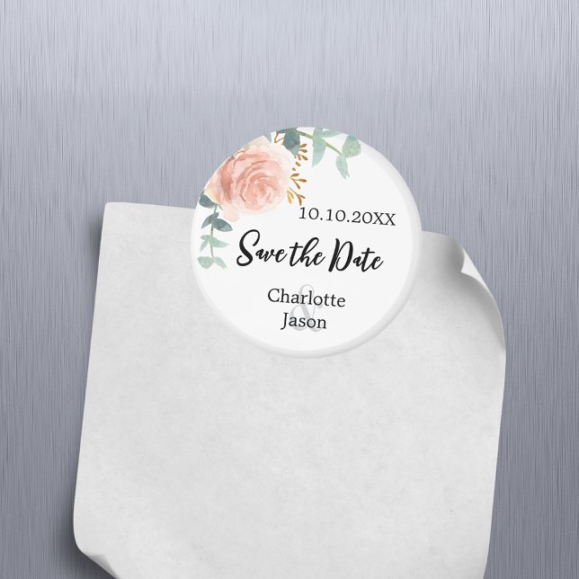 Aimant mariage rose or rose floral enregistrer la date (Créateur téléchargé)