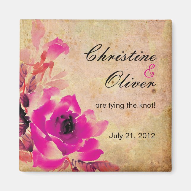 Aimant Mariage rose vintage Enregistrer L'Aimant Date (Devant)