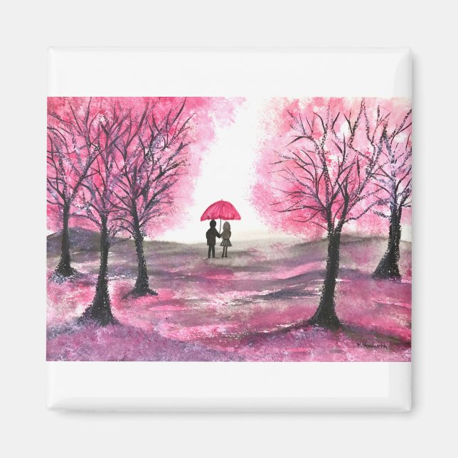 Aimant Mariage rustique amour couple cerisier fleurs arbr (Devant)