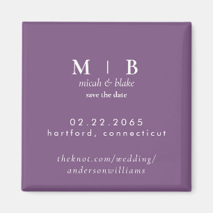 Aimant Mariage simple de Lavande Monogramme Enregistrer l