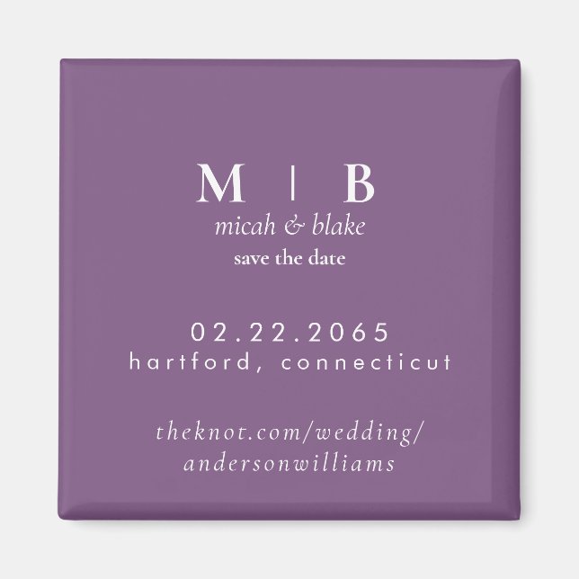 Aimant Mariage simple de Lavande Monogramme Enregistrer l (Devant)