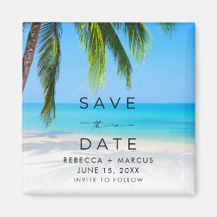Aimant Mariage Tropical sur la Plage Enregistrez la Date