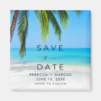 Aimant Mariage Tropical sur la Plage Enregistrez la Date