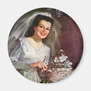 Aimant Mariage Vintage, Mariée coupant le gâteau de maria