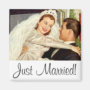 Aimant Mariage vintage Nouveaux mariés, Mariée heureuse e