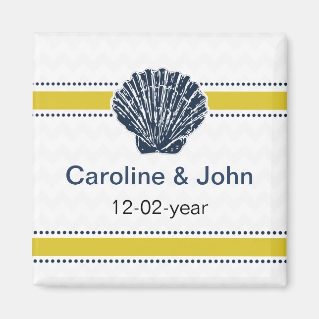 Aimant Marine Mariage bleu et jaune coquillage (Devant)