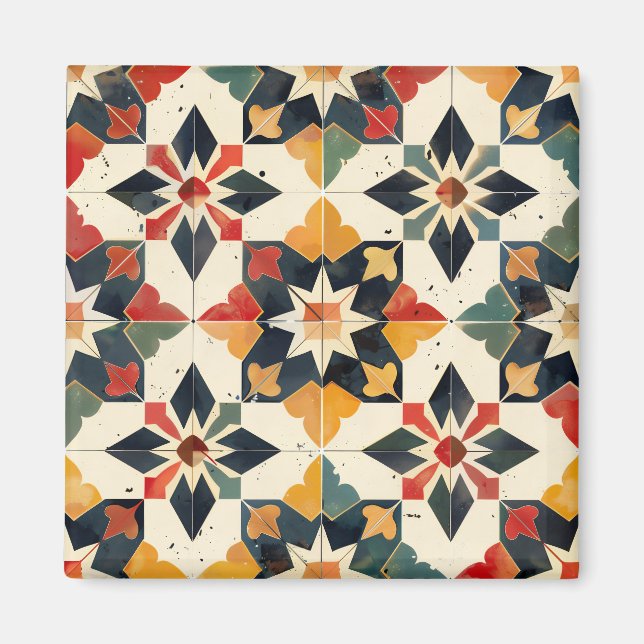 Aimant Marocain Zellij Rouge Jaune et Vert (Devant)
