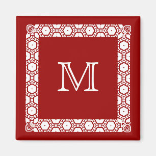 Aimant Marqueur décoré d'un monogramme rouge et blanc d