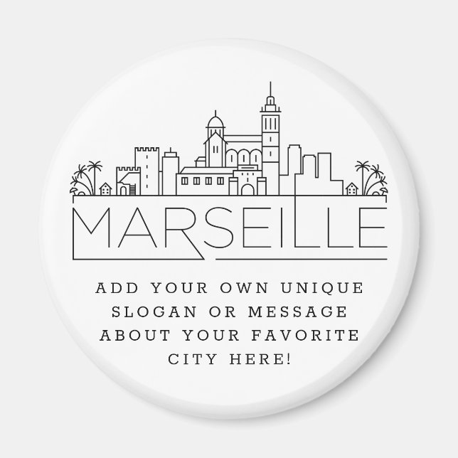 Aimant Marseille | Message de ville personnalisé ou Sloga (Devant)