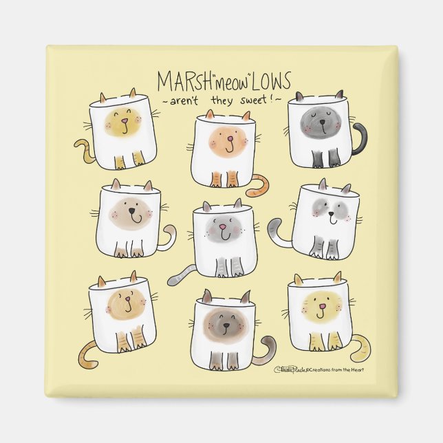 Aimant MARSHmeowLOWS Jeu de mots fantasques Chat Marshmal (Devant)