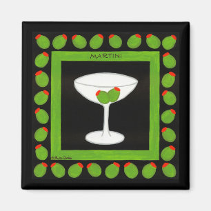 Aimant Martini Retro Boire des olives vertes sur le noir