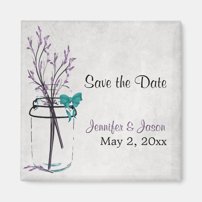 Aimant Mason Jar avec branches violettes - Enregistrer la (Devant)