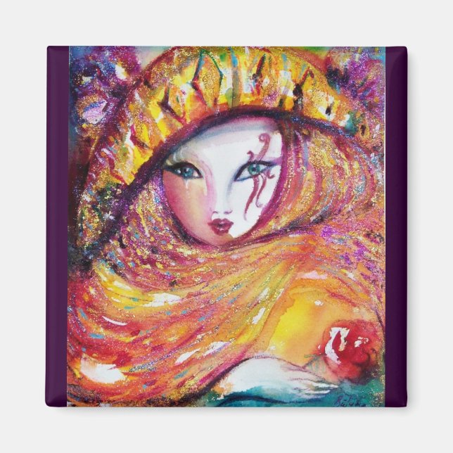 Aimant MASQUE EN JAUNE / Mascarade vénitienne (Devant)